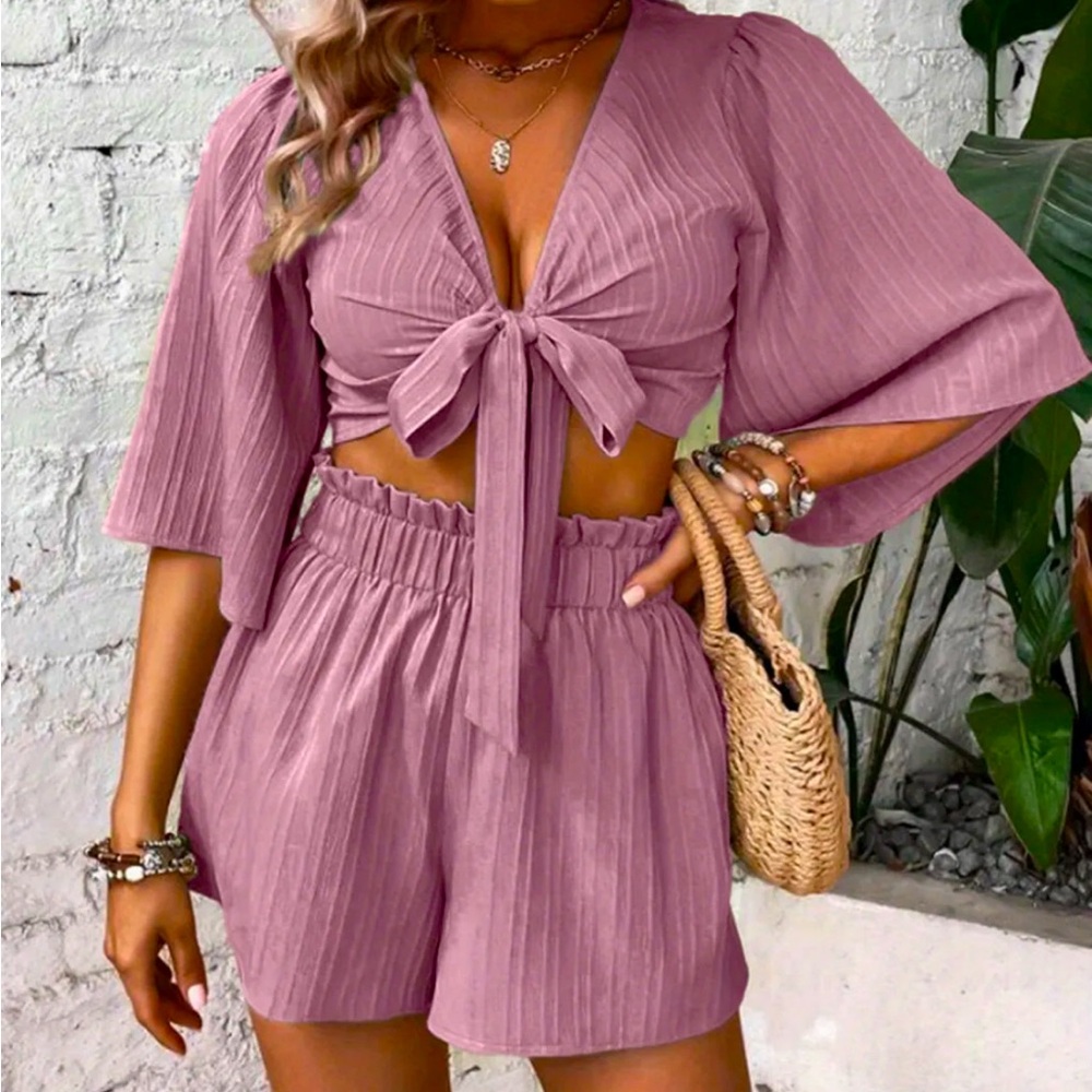 Crop top and high waisted shorts set